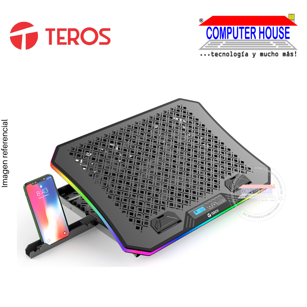 Cooler para Laptop TEROS TE-7130N, 3 Ventiladores, RGB, Hasta 19".