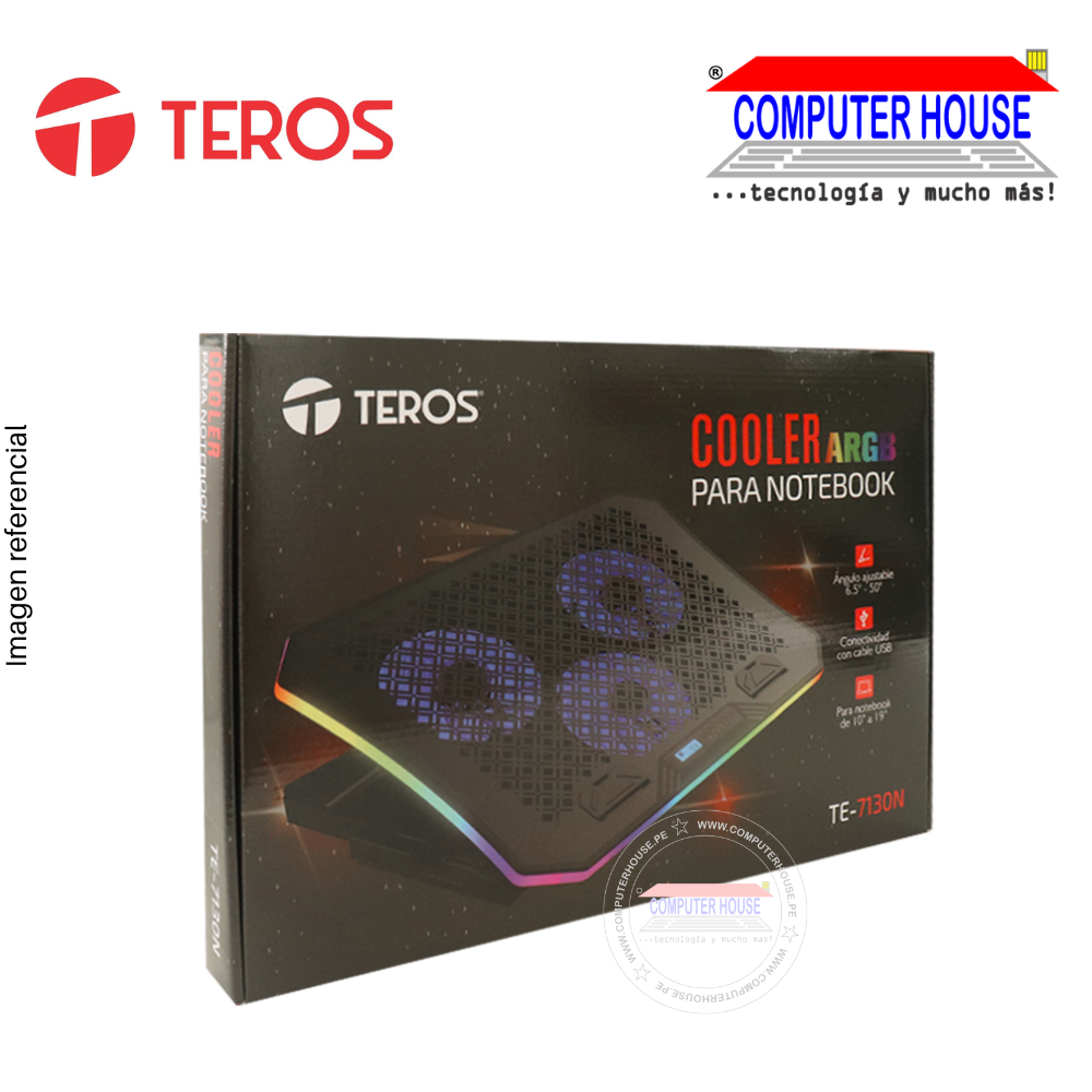 Cooler para Laptop TEROS TE-7130N, 3 Ventiladores, RGB, Hasta 19".