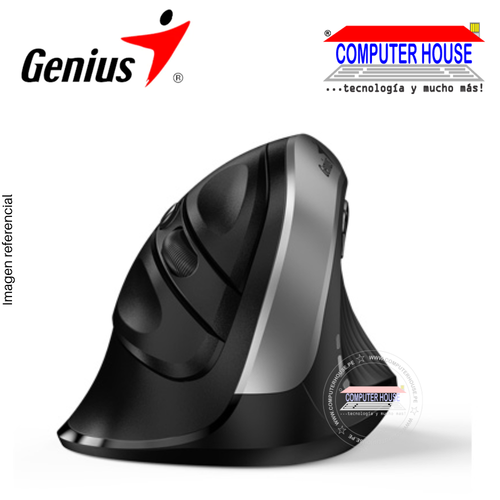 GENIUS 8250S ERGO Vertical 6-BOT Silver GRAY Wireless Mouse, USB Receiver.
