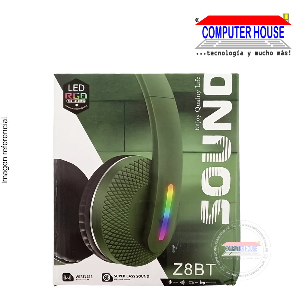 Audífonos BLUETOOTH Z8BT, Verde, RGB.
