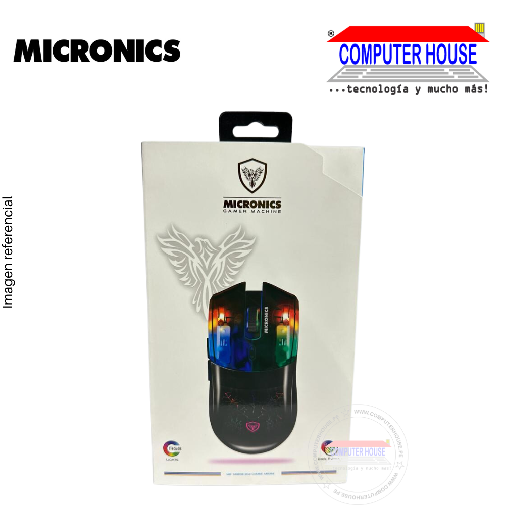 MICRONICS Mouse Alámbrico Gamer NEON GM808 Conexión USB.