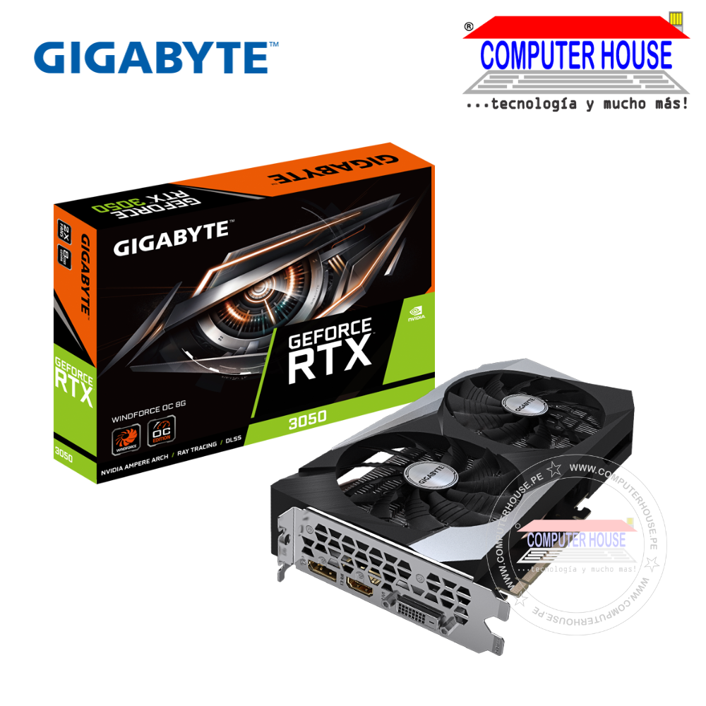 Tarjeta de Video GIGABYTE RTX3050 8GB, GDDR6, WF2 OC.