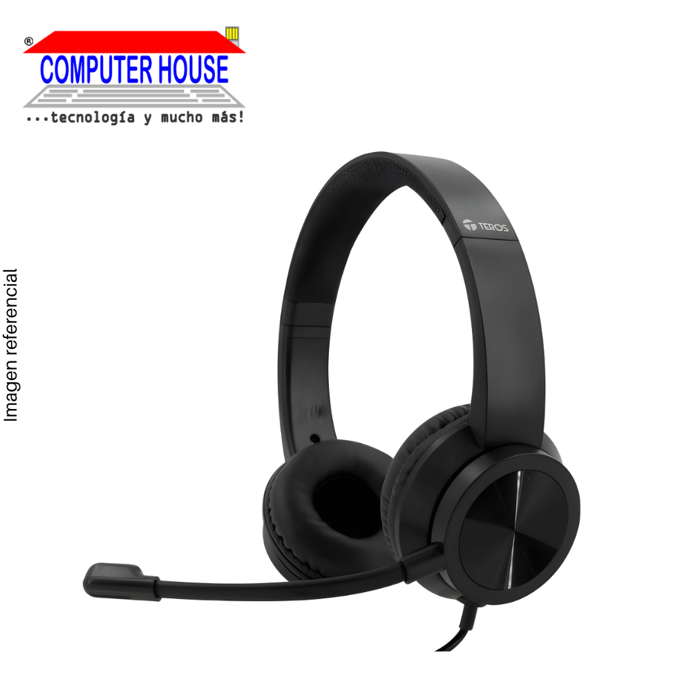 Headphones with microphone, Teros 8037N Headset, USB, Black.