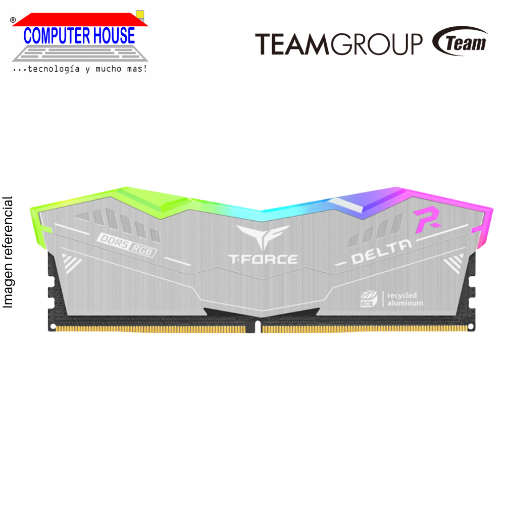 Memoria RAM DDR5 DIMM TeamGroup 32GB (2x16GB), 6000MHz, T-Force Delta, RGB, ECO, PC5-48000, CL38, 1.25V.