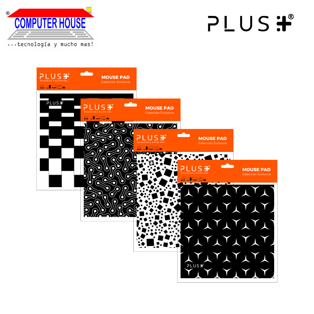 Pad Mouse Premium PLUS, colección Texturas , antideslizante, superficie de tela, 20x20x0.5cm, diseño variado.