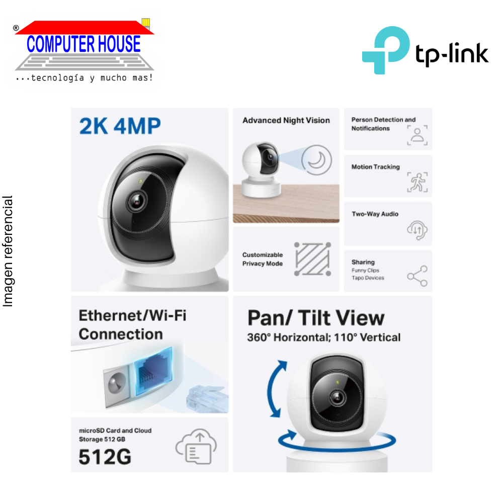 Cámara de Seguridad Wi-Fi TP-LINK Tapo C222, 360°, 2K QHD (2560X1440px), vigilancia inteligente, Interior.