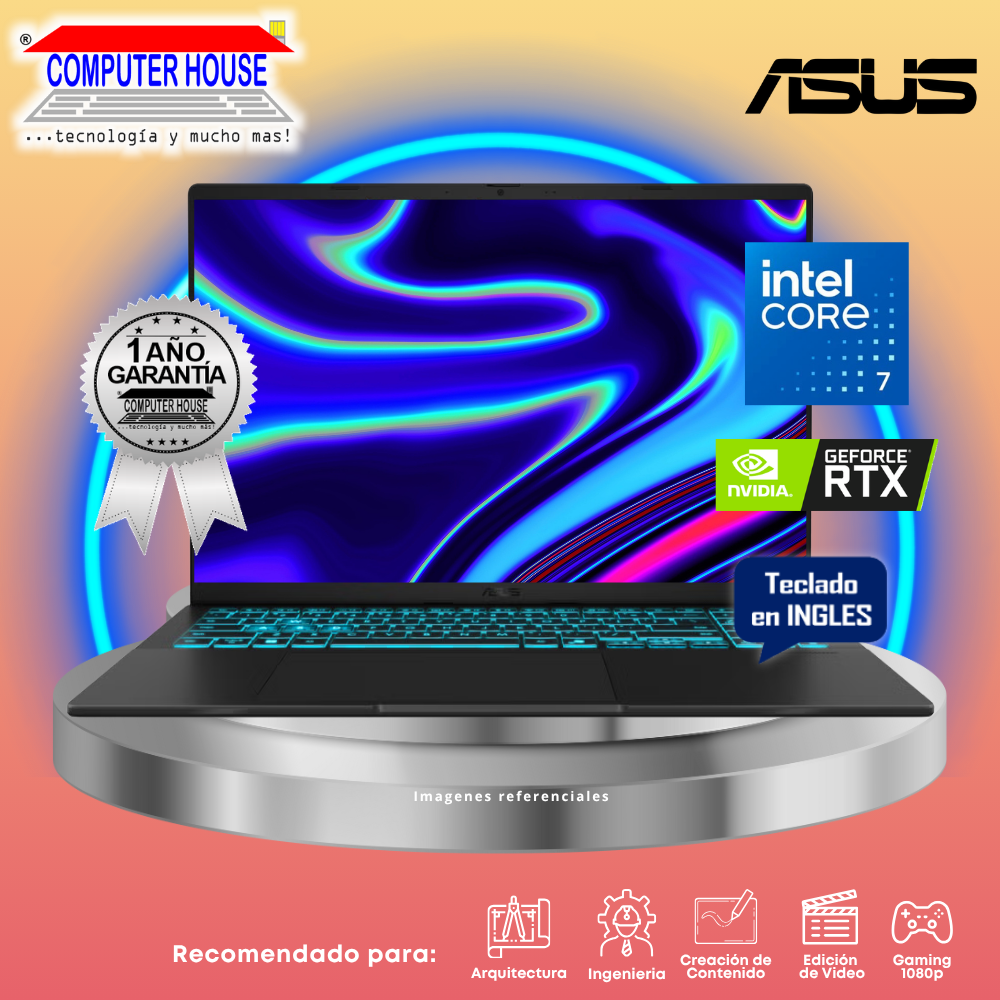 Laptop ASUS V16, Core 7-240H, RAM 32GB DDR5, SSD 1TB, Nvidia GeForce RTX5060 8GB, 16" FHD 144Hz, Teclado en Inglés, Windows 11.