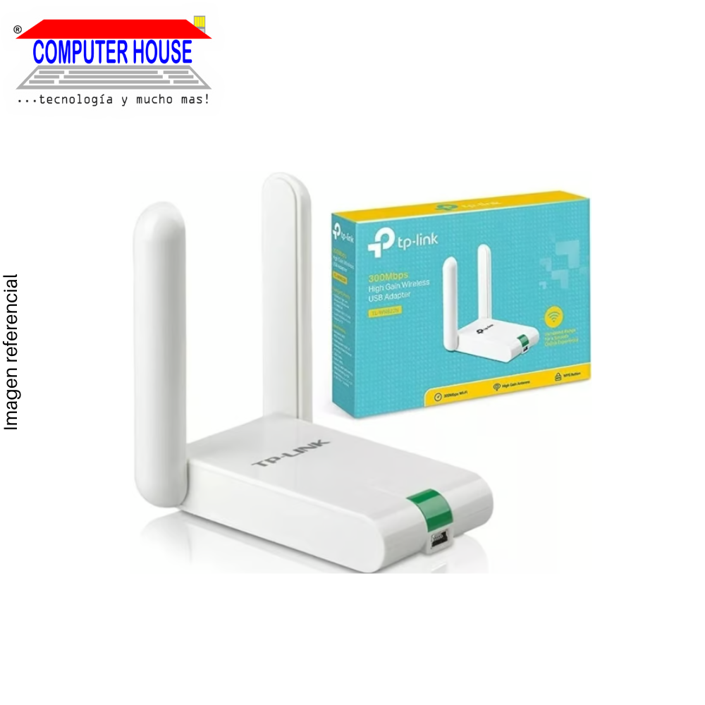 Adaptador WiFi TP-LINK TL-WN822N, 2.4GHz (hasta 300Mbps), Cable USB-A.