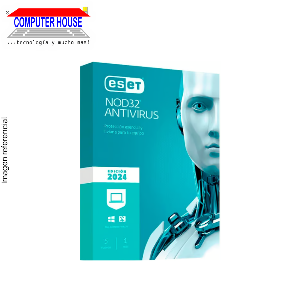 ESET NOD32 Antivirus 2024, Essential Protection, 1-year License, 5 PCs. 