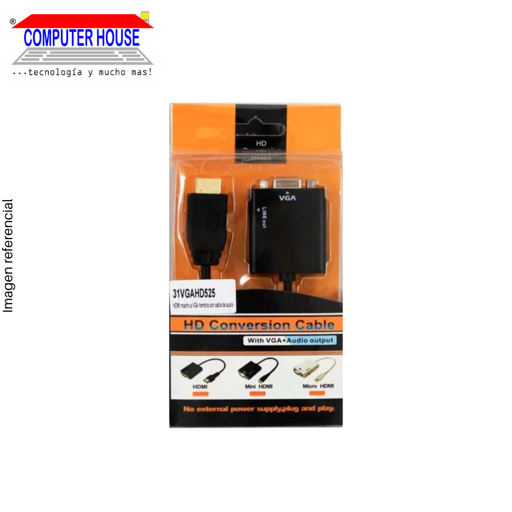 HDMI/M to VGA/H Video Adapter + Audio Jack (Orange Blister)