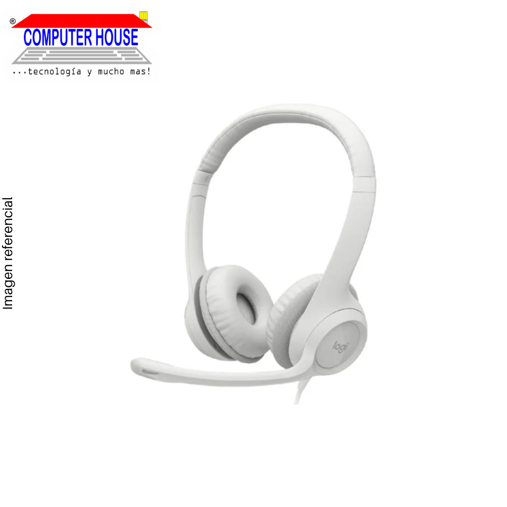 LOGITECH H390 Wired Headset, White, USB-A Connection.