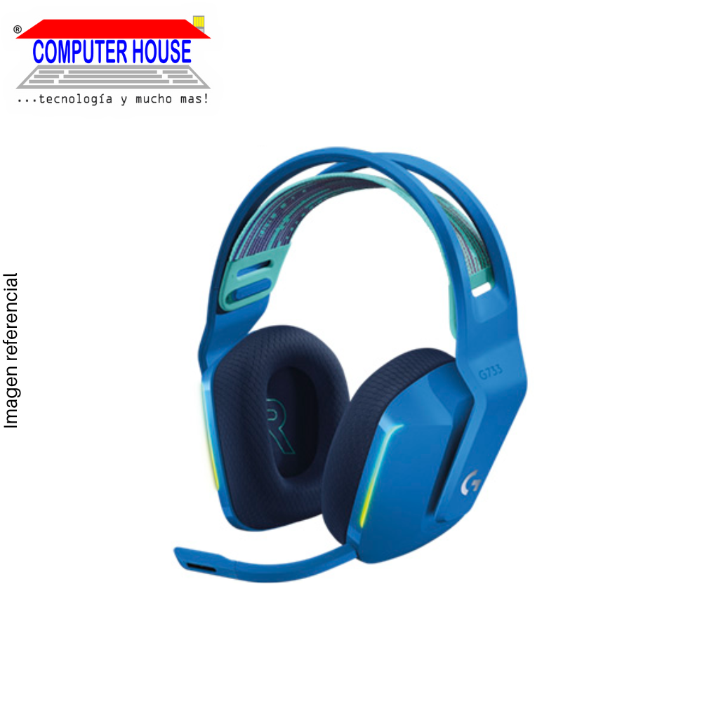 LOGITECH G733 Wireless Gaming Headset, USB-Type C Rechargeable, Blue, USB Receiver.