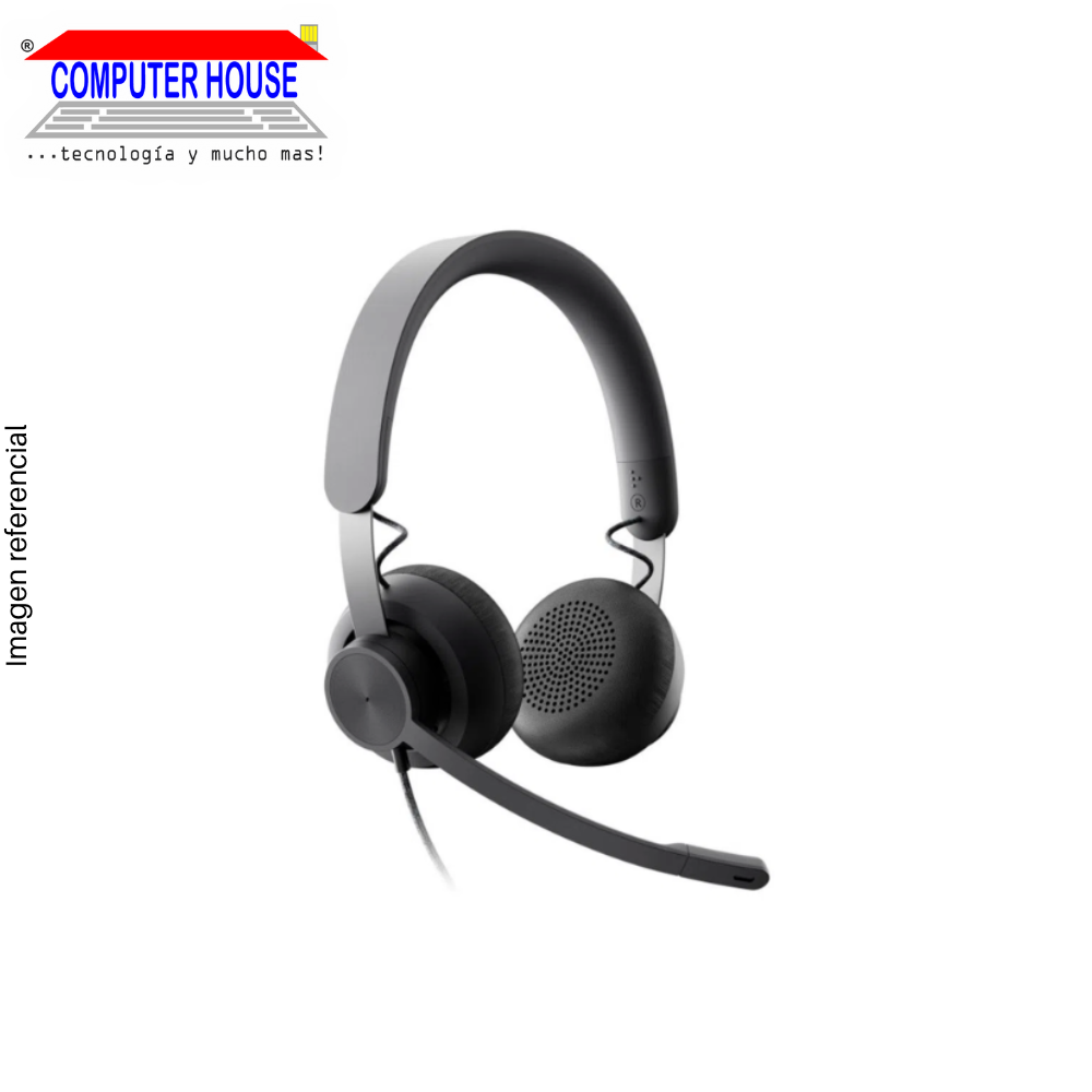 LOGITECH Zone Wired Headset, Black, USB-A Connection and USB-Type C Connection.
