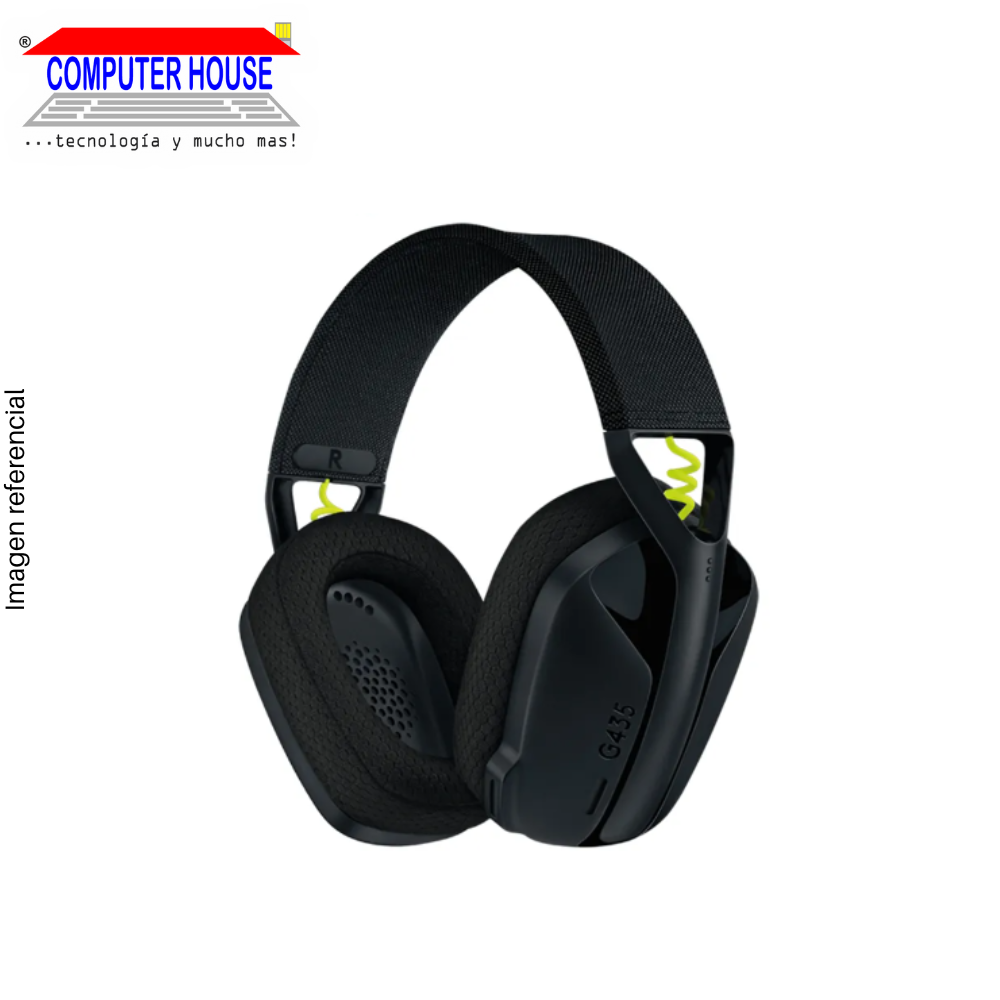 LOGITECH G435 Wireless Headset, Black/Yellow, Bluetooth Connection and USB-Type C Connection and USB Receiver.