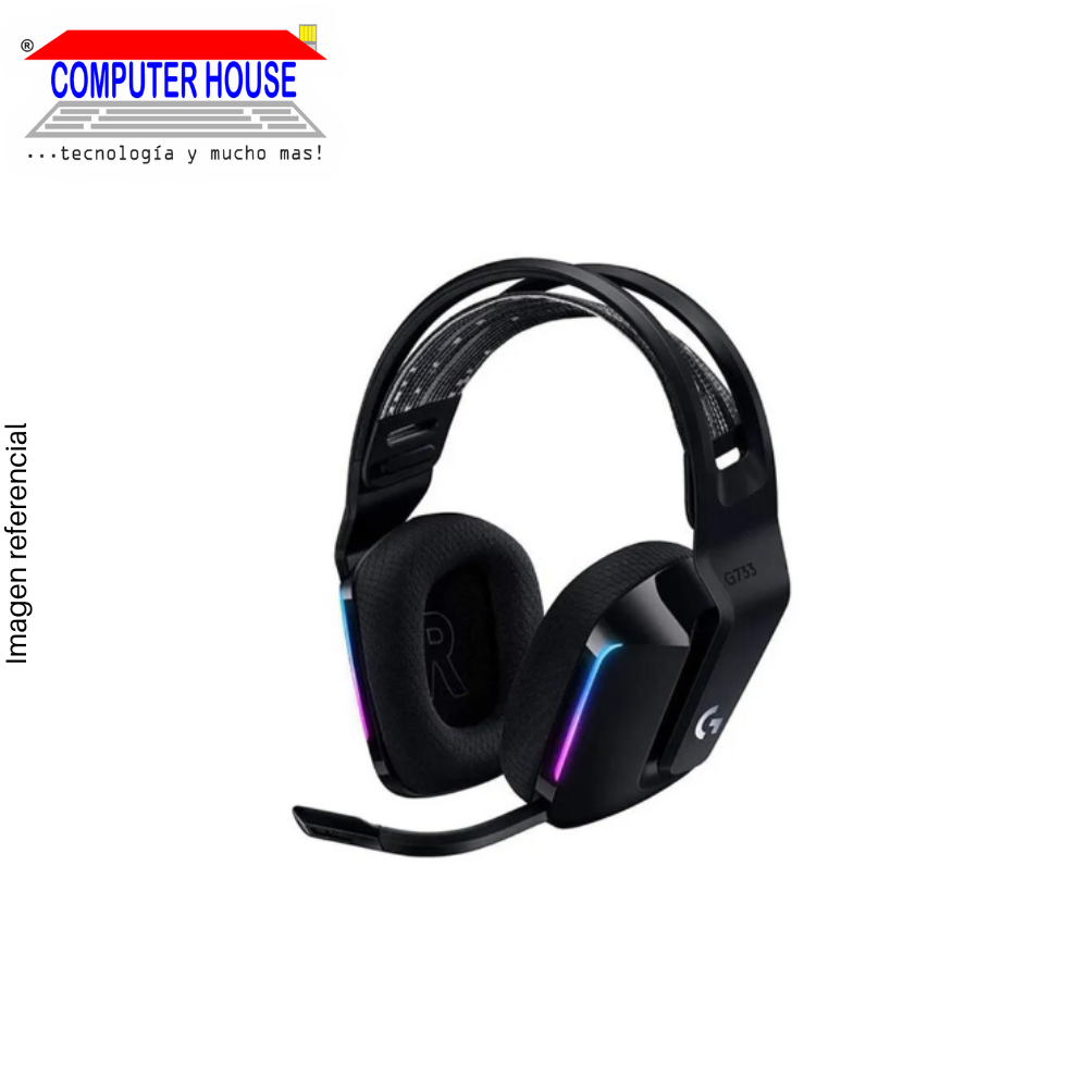 LOGITECH G733 Wireless Gaming Headset, USB-Type C Rechargeable, Black, USB Receiver.