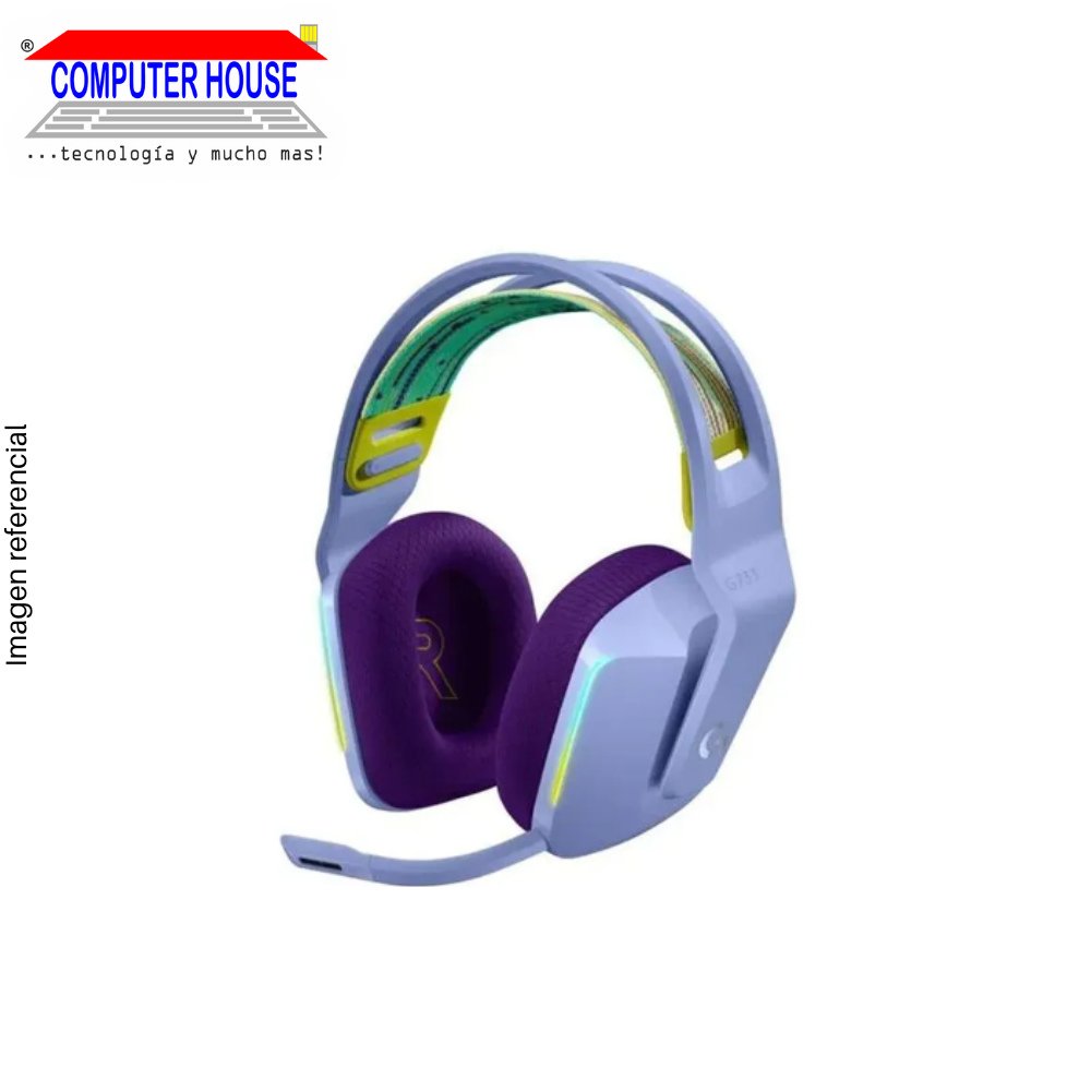 LOGITECH G733 Wireless Gaming Headset, USB-Type C Rechargeable, Purple, USB Receiver.