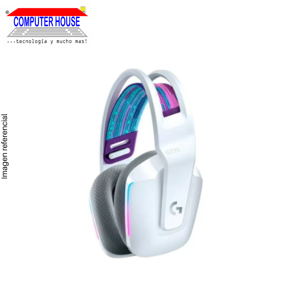 LOGITECH G733 Wireless Gaming Headset, USB-Type C Rechargeable, White, USB Receiver.