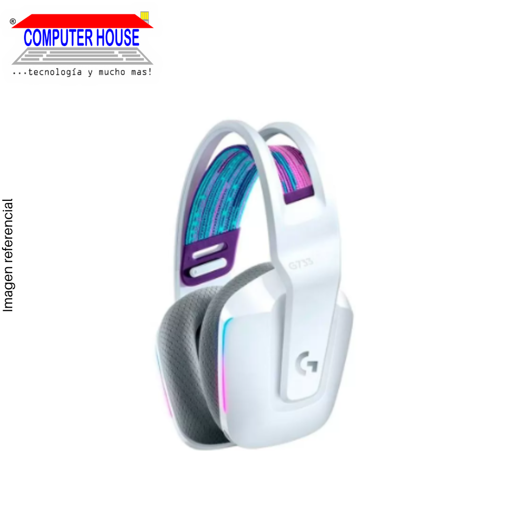 Audífono Gamer Inalámbrico LOGITECH G733, Recargable USB-TipoC, Blanco, Receptor USB.