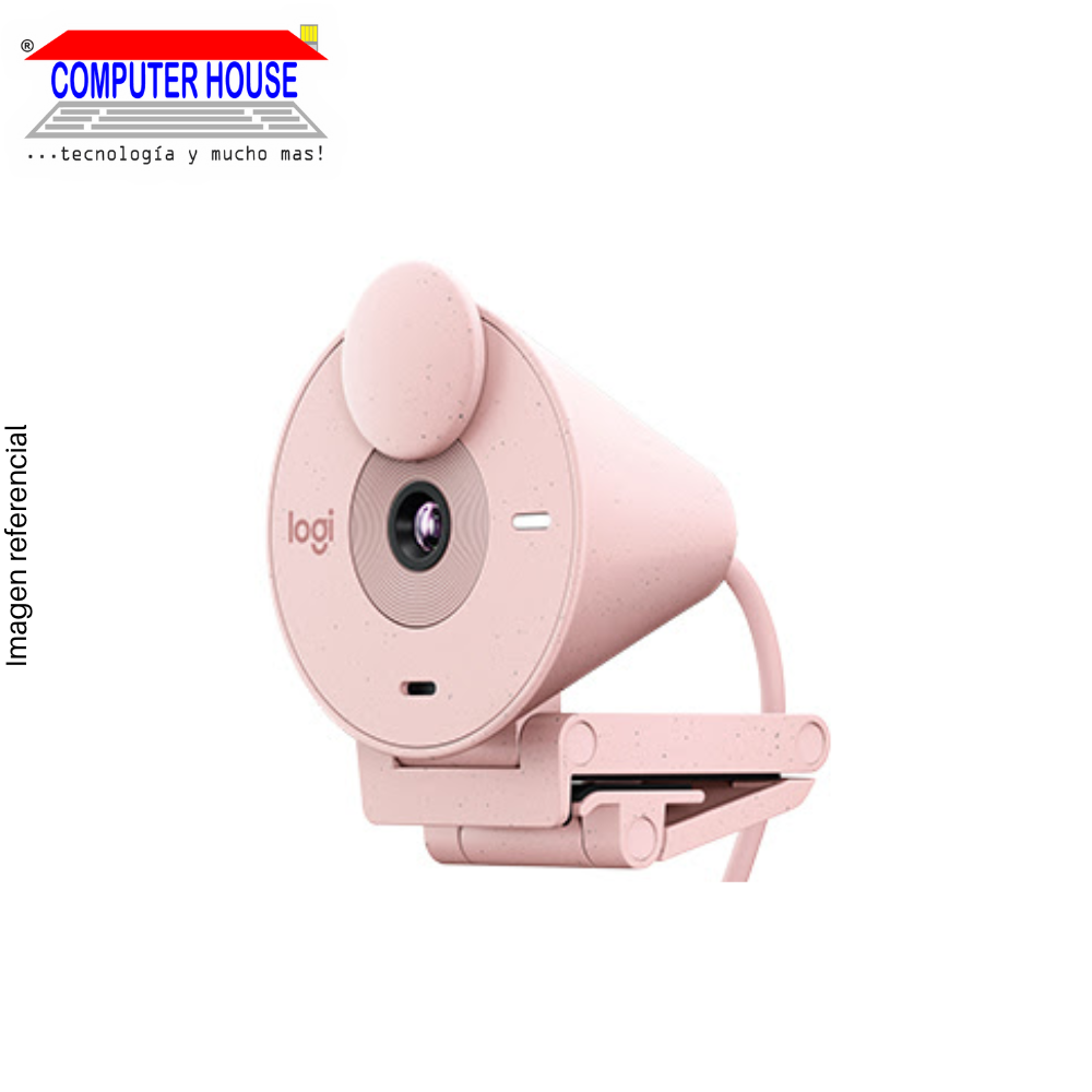 LOGITECH Brio 300 Webcam, FHD 1080p, Pink, USB-Type C Connection.