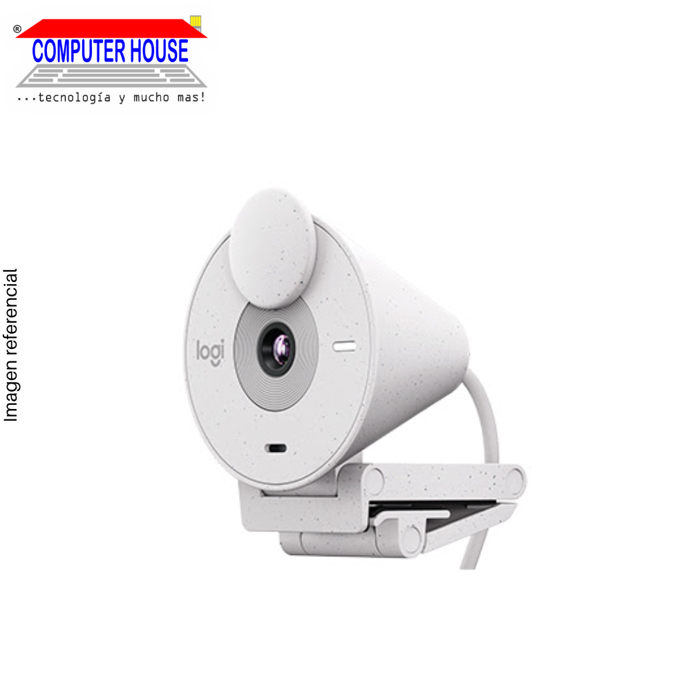 LOGITECH Brio 300 Webcam, FHD 1080p, White, USB-Type C Connection.