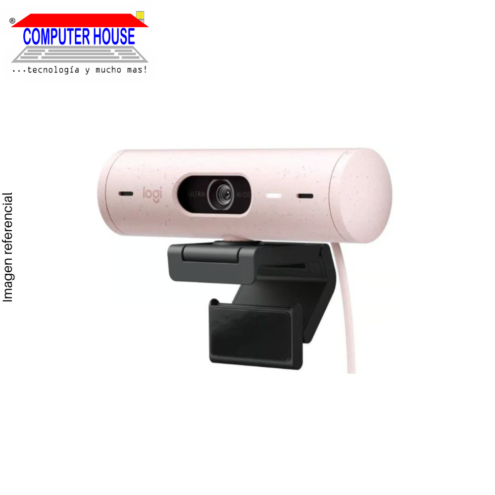 Cámara Web LOGITECH Brio 500, FHD 1080p, Rosa, Conexión USB-TipoC.