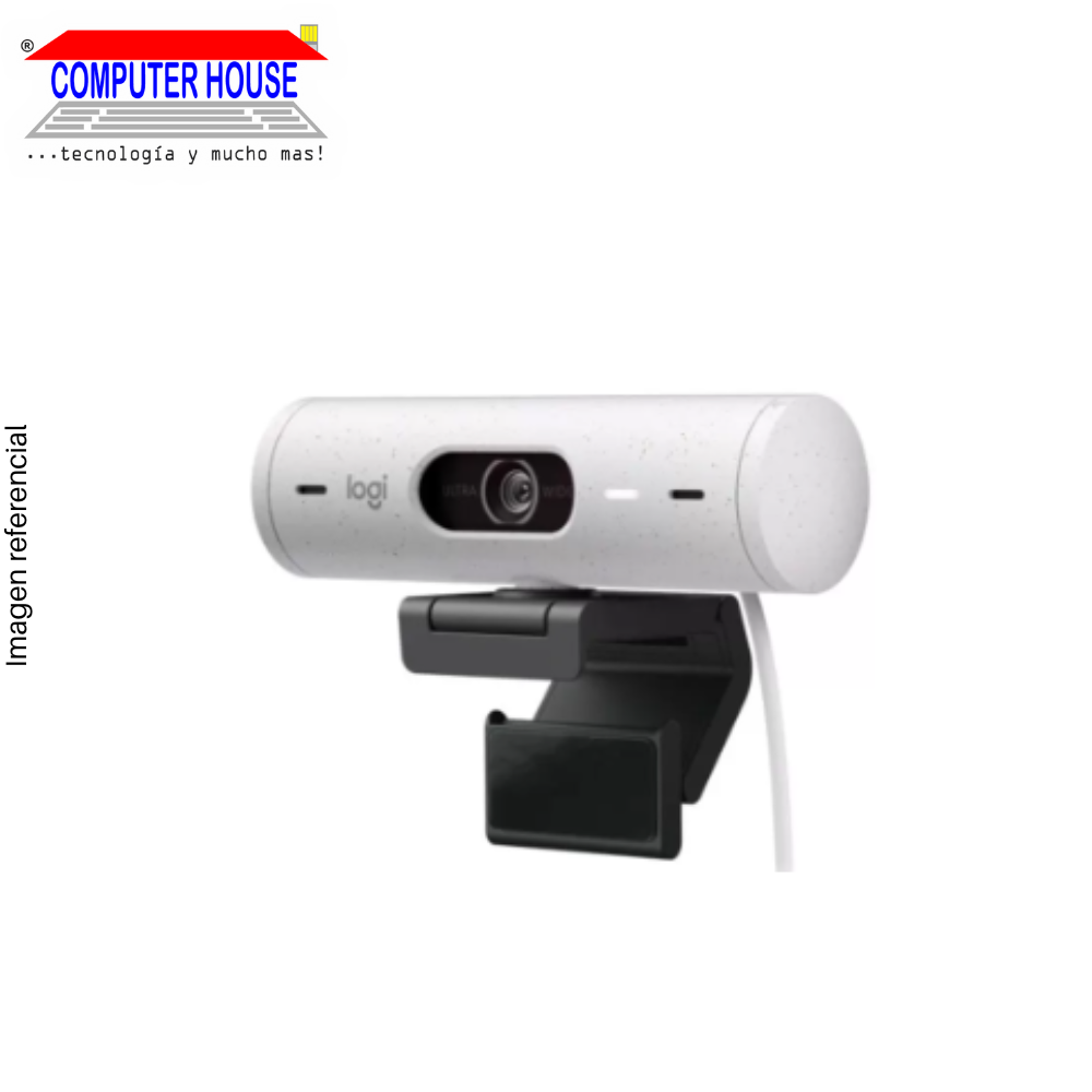 LOGITECH Brio 500 Webcam, FHD 1080p, White, USB-Type C Connection.