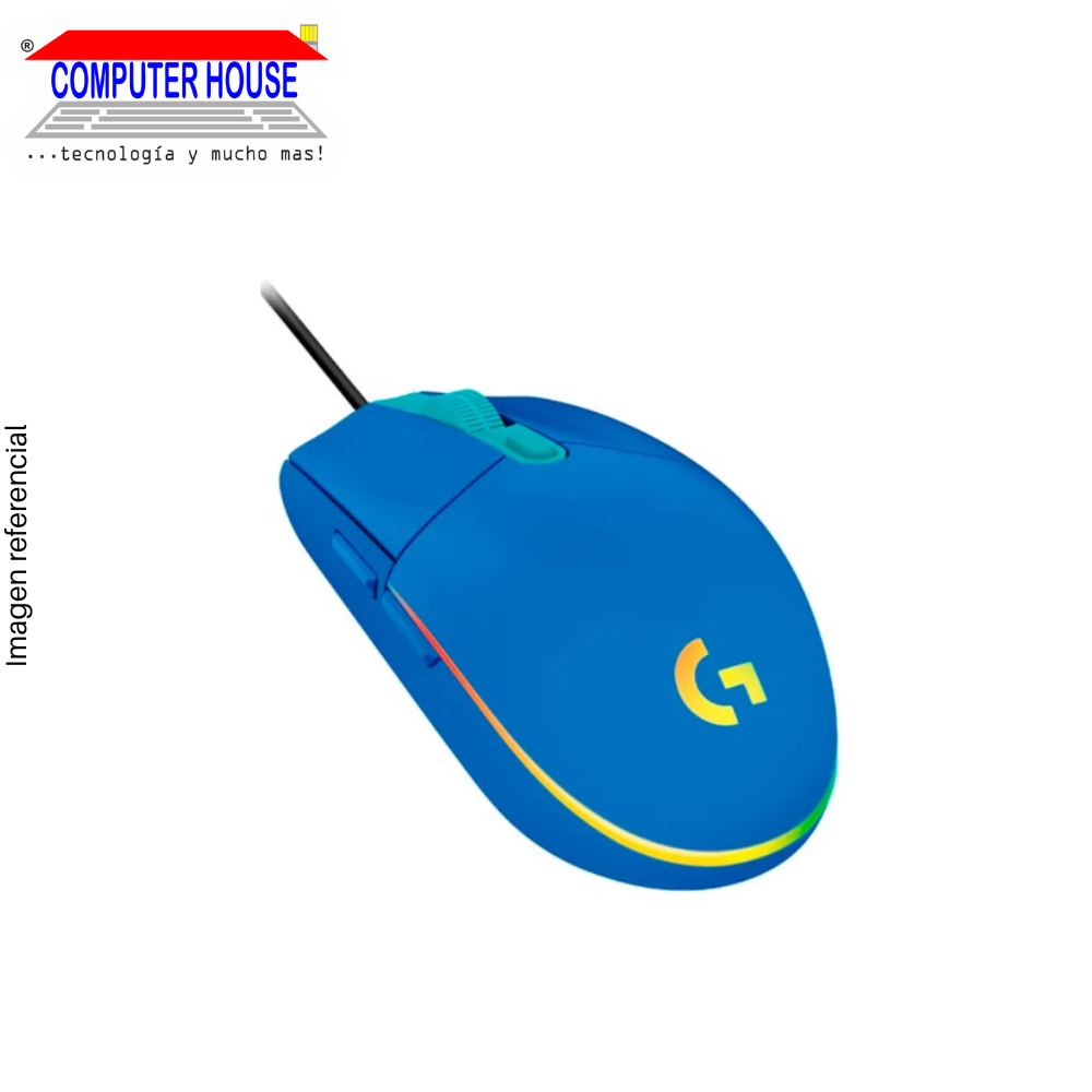 LOGITECH G203 Wired Gamer Mouse, RGB Lightsync, 8000 DPI, Blue, USB-A Connection.