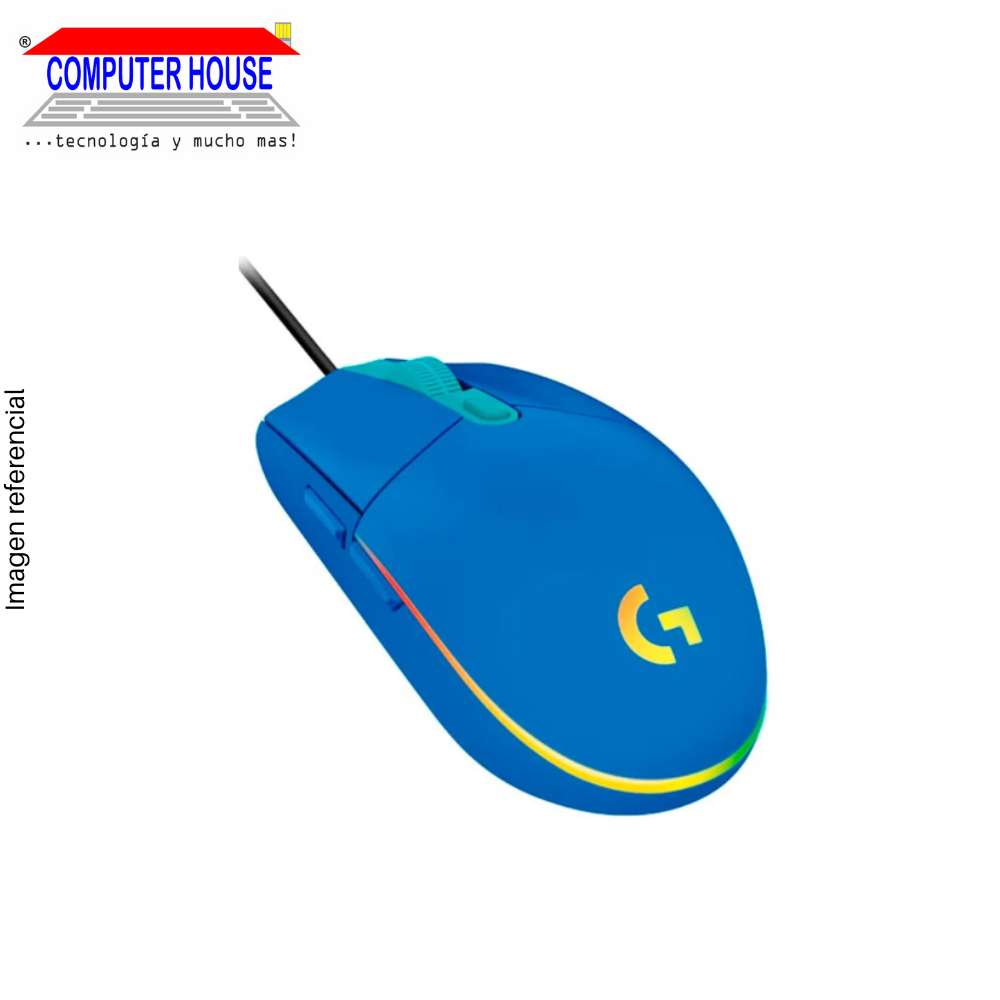 Mouse Gamer Alámbrico LOGITECH G203, RGB Lightsync, 8000 DPI, Azul, Conexión USB-A.