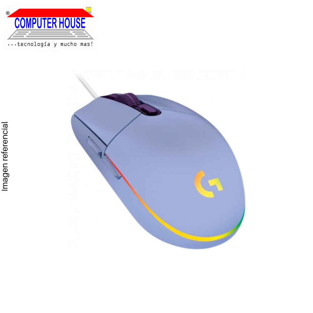 LOGITECH G203 Wired Gamer Mouse, RGB Lightsync, 8000 DPI, Lilac, USB-A Connection.