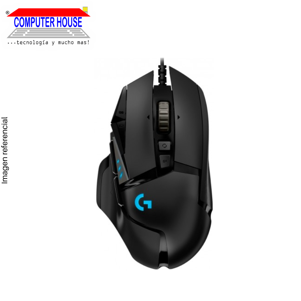 Mouse Gamer LOGITECH G502 Hero, 16000DPI, RGB, color:negro, USB. (910-005469)