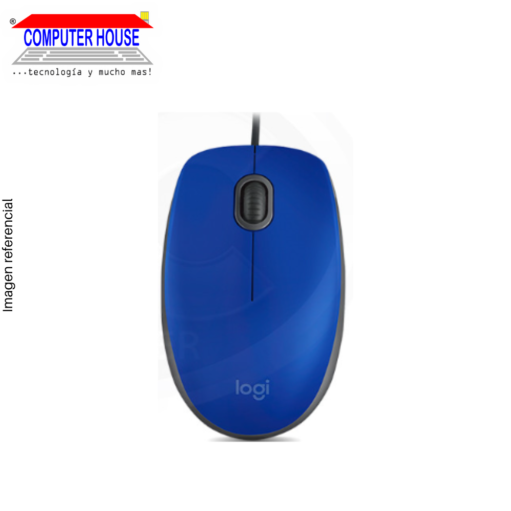 LOGITECH M110 Silent Wired Mouse, Blue, USB-A Connection.