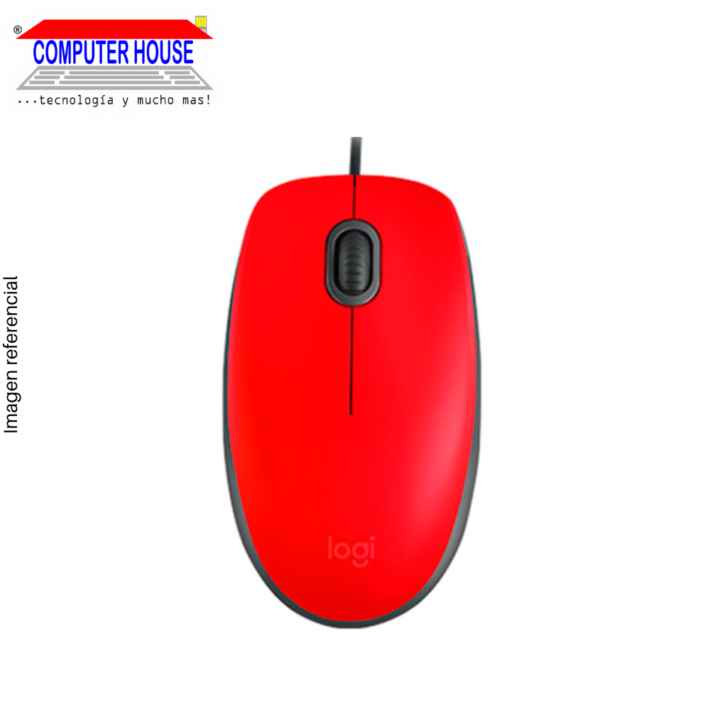 LOGITECH M110 Silent Wired Mouse, Red, USB-A Connection.