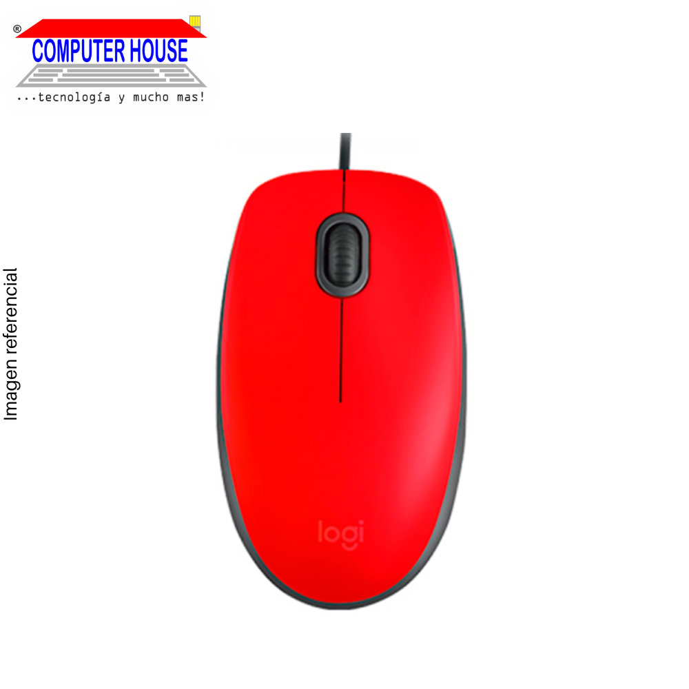 Mouse Alámbrico LOGITECH M110 Silent, Rojo, Conexión USB-A.