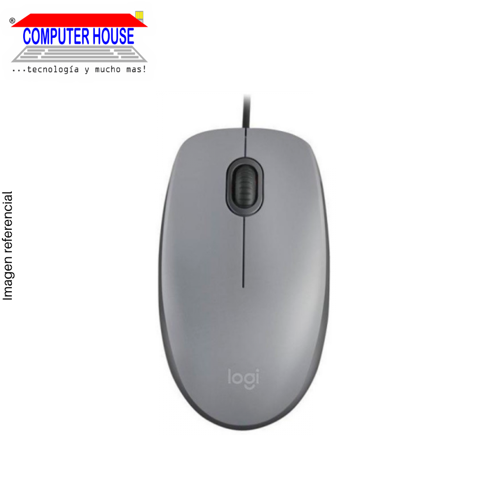 LOGITECH M110 Silent Wired Mouse, Silver, USB-A Connection.