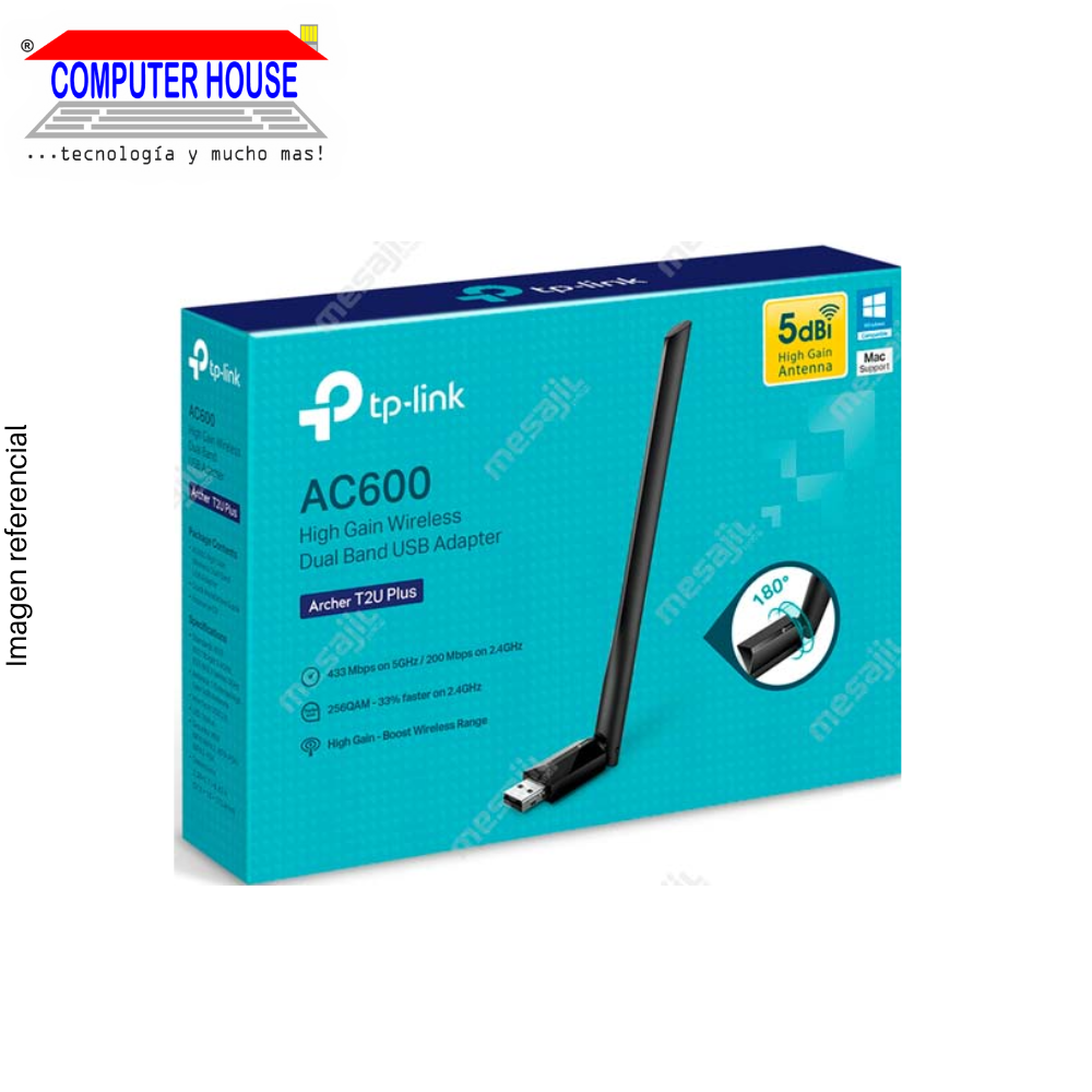 TP-LINK Archer T2U Plus WiFi Adapter, Dual Band 2.4GHz (up to 200Mbps) and 5GHz (up to 433Mbps), USB-A.