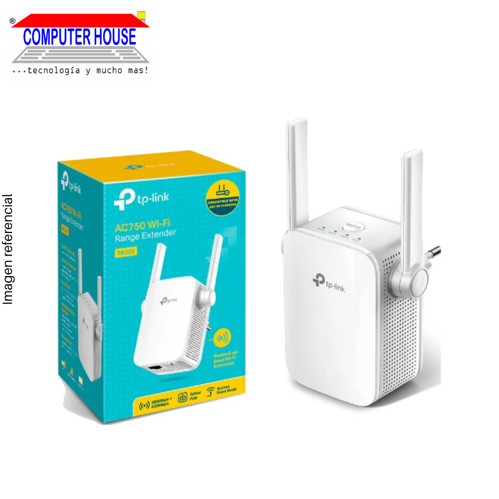 TP-LINK RE205 Access Point/Repeaters, AC750, Dual Band 2.4GHz (up to 300Mbps) and 5GHz (up to 433Mbps).