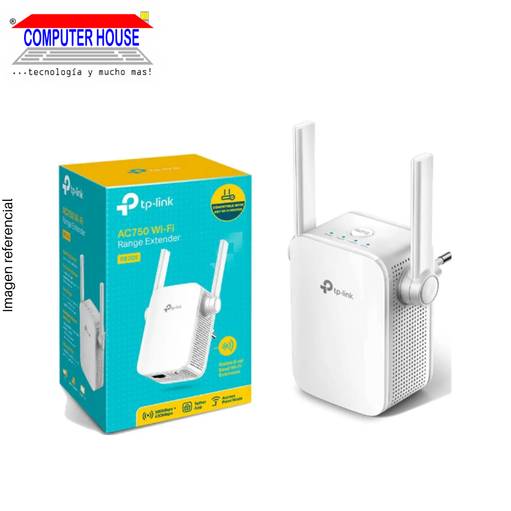 Access Point/Repetidores TP-LINK RE205, AC750, Doble Banda 2.4GHz (hasta 300Mbps) y 5GHz (hasta 433Mbps).