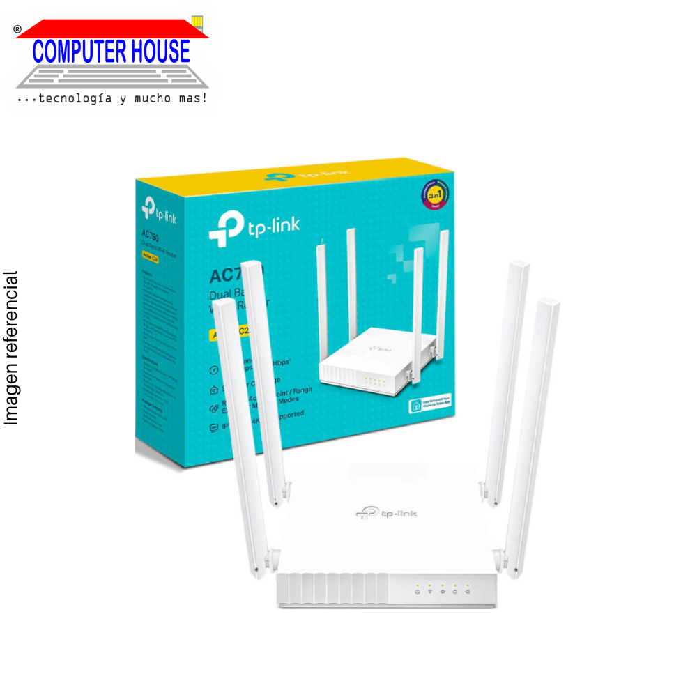 TP-LINK Archer C24 Router, AC750, Wi-Fi 5, Dual Band 2.4GHz (up to 300Mbps) and 5GHz (up to 433Mbps).