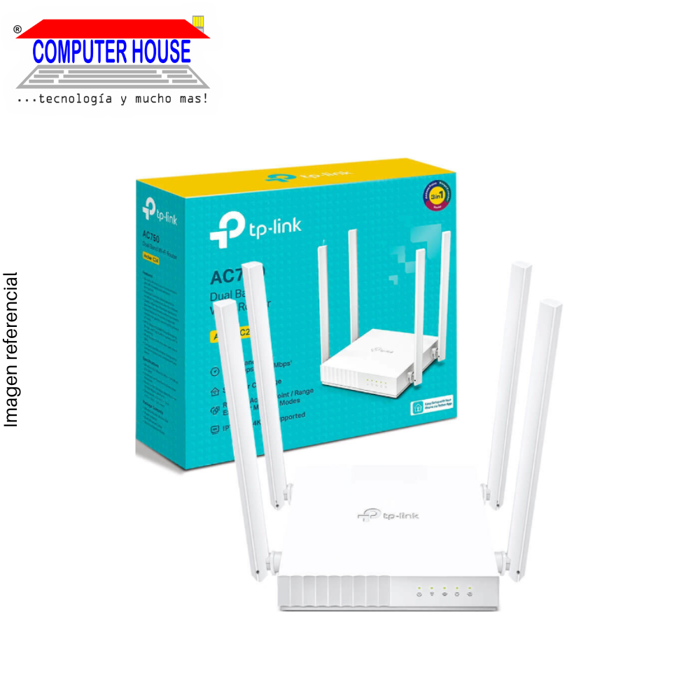 Router TP-LINK Archer C24, AC750, Wi-Fi 5, Doble Banda 2.4GHz (hasta 300Mbps) y 5GHz (hasta 433Mbps).