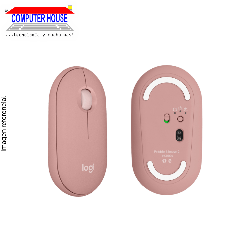 LOGITECH M350s Pebble 2 Silent Wireless Mouse, Pink, USB Receiver and Bluetooth Connection.