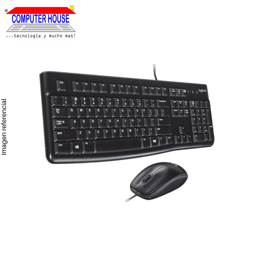 LOGITECH MK120 Wired Keyboard + Mouse Kit, Black, USB-A Connection.