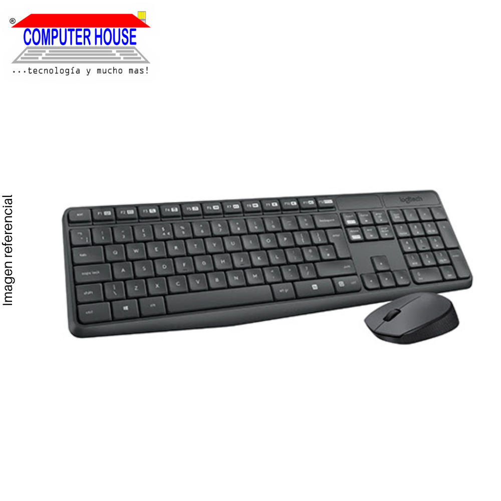 LOGITECH MK235 Wireless Keyboard + Mouse Kit, Black, USB Receiver.