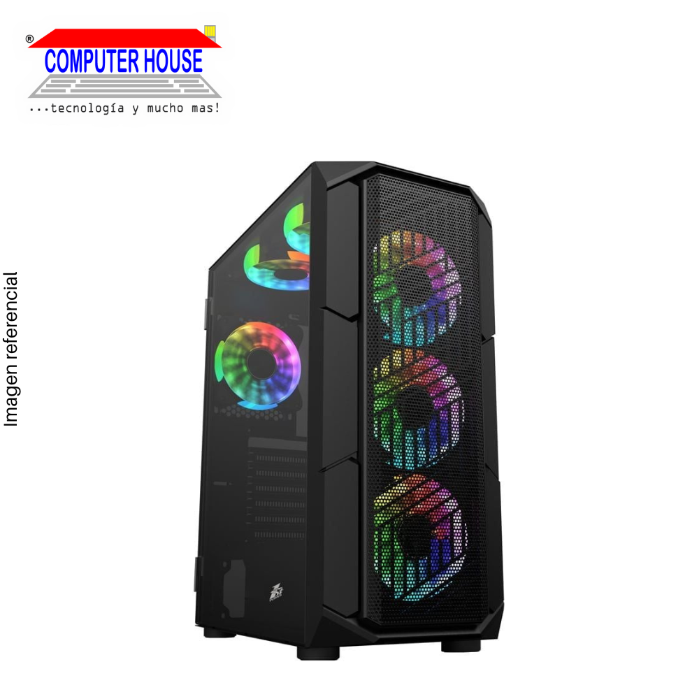 Case Midtower 1St Player XF Black, SIN FUENTE, lateral trasparente, RGB.