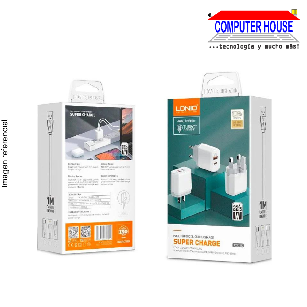 LDNIO CHARGER, White, Fast Charge 22.5w (A2421C)