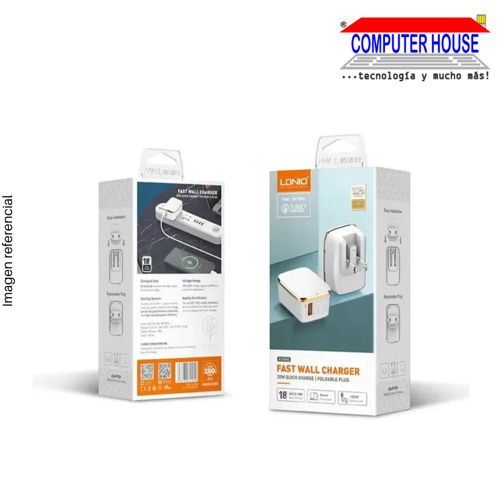 LDNIO CHARGER, White, 18W FAST CHARGE, A1204Q