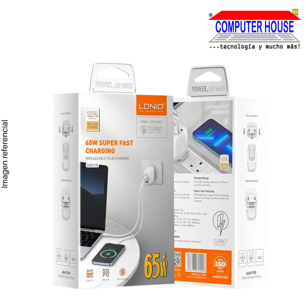 LDNIO CHARGER, 65w Usb-c Pd + Usb Wall Adapter (A3511Q)
