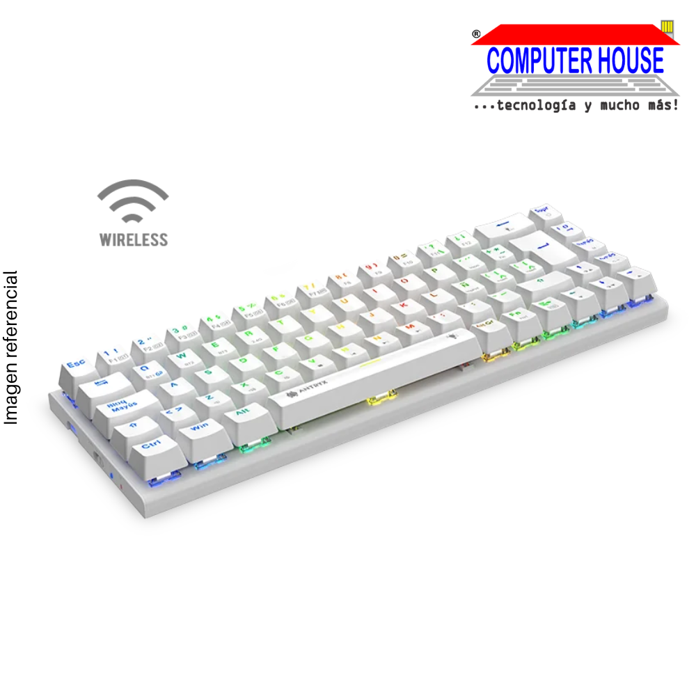 Teclado mecanico inalambrico ANTRYX MK825 TRIX WHITE, BLUE SWITCH, WIFI, BT, CABLE(AMK-825TXWBL-SP)