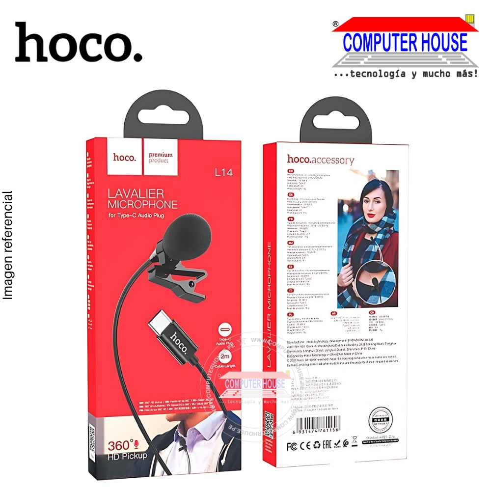 HOCO L14 Lavalier Microphone, 360° Portable, 2M.