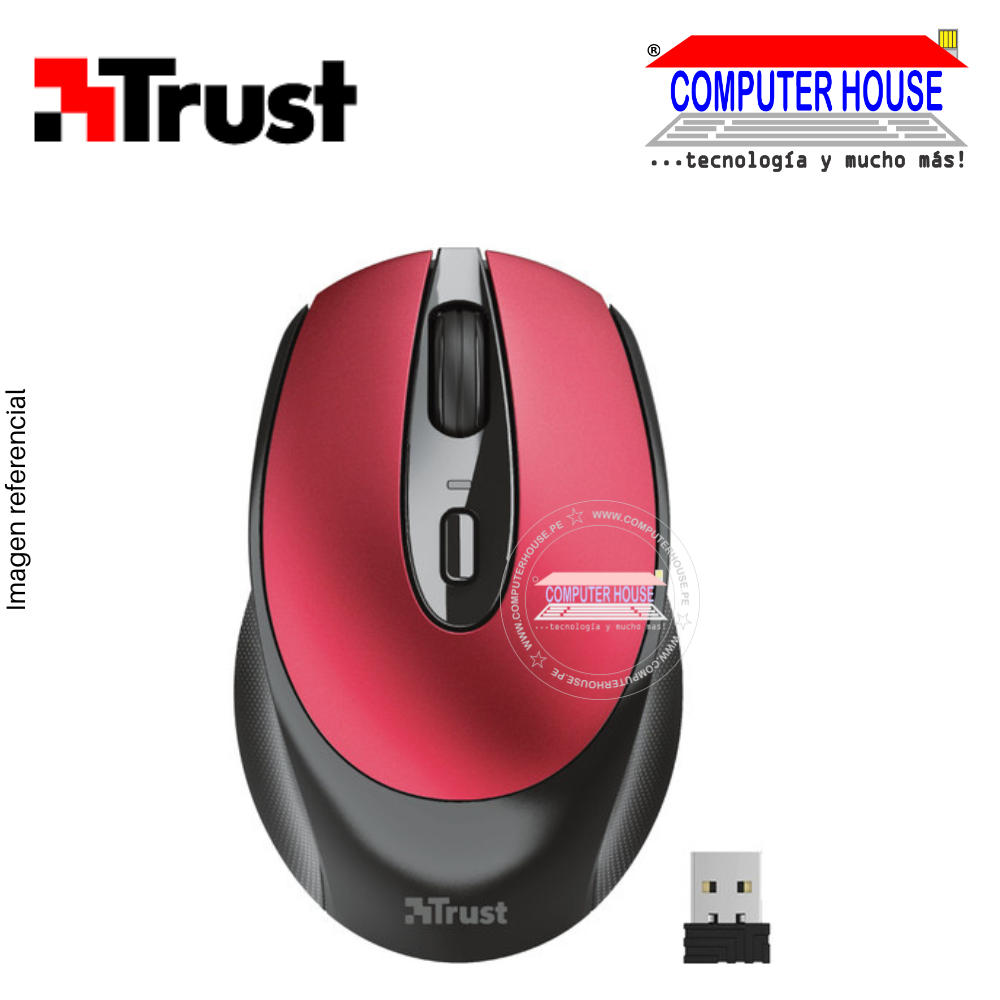 TRUST Mouse inalámbrico ZAYA Recargable Rojo conexión USB.