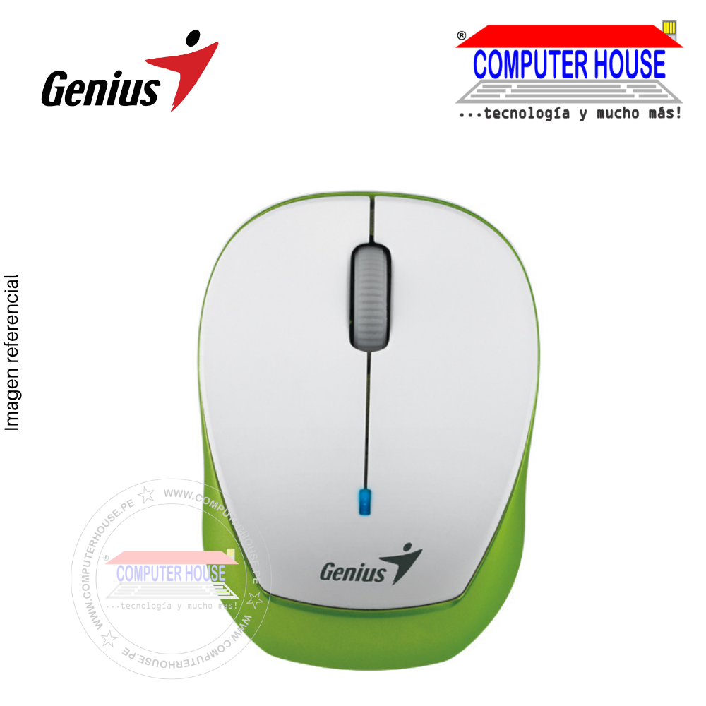GENIUS Micro Traveler 9000R Wireless Mouse, Rechargeable, White/Green, USB Receiver.
